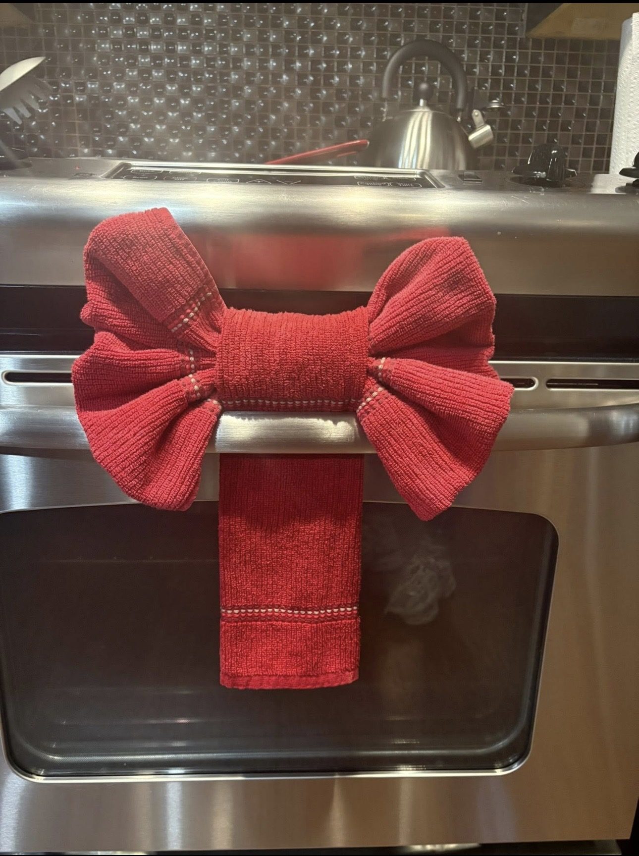 Hand towel folded into a bow