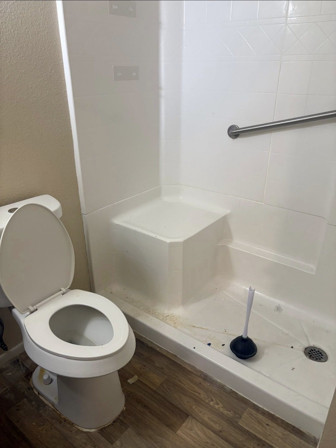 Accessible shower after cleaning, bright white